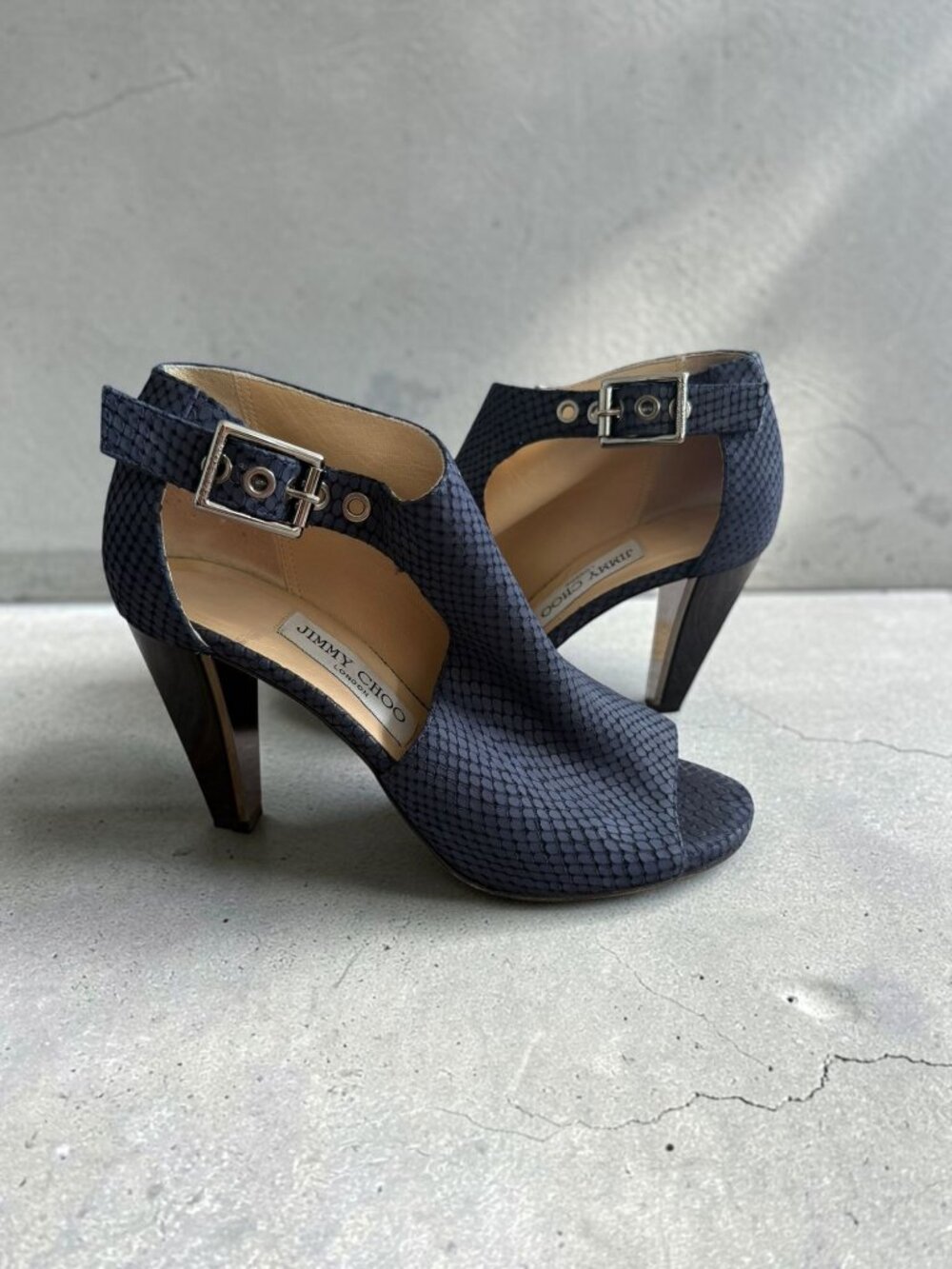 JIMMY CHOO Navy Blue Snake Embossed Heels Size 36.5 / 6.5